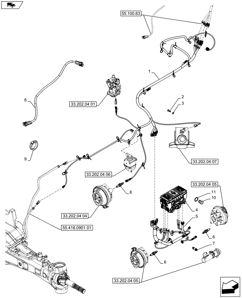 Схема запчастей Case IH PUMA 200 - (55.100.62) - ABS SYSTEM - HARNESS, EBM MODULE AND SENSOR (VAR.743922) (55) - ELECTRICAL SYSTEMS