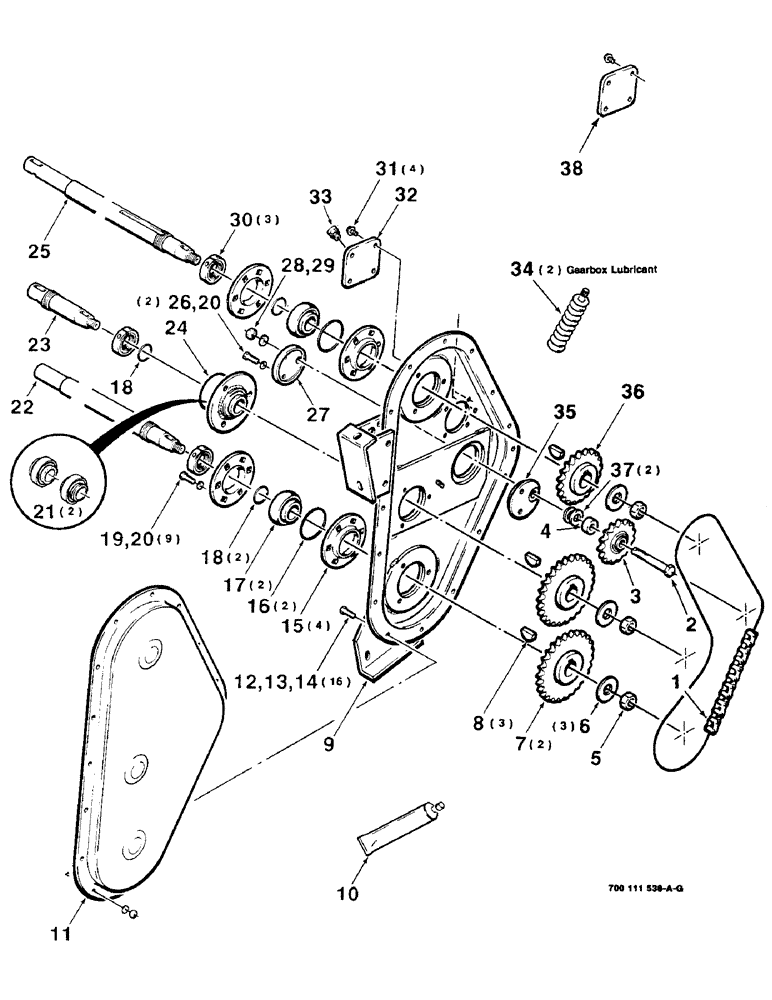 Схема запчастей Case IH 8830 - (2-20) - AUGER DRIVE CHAINBOX ASSEMBLY, 14 FOOT (09) - CHASSIS