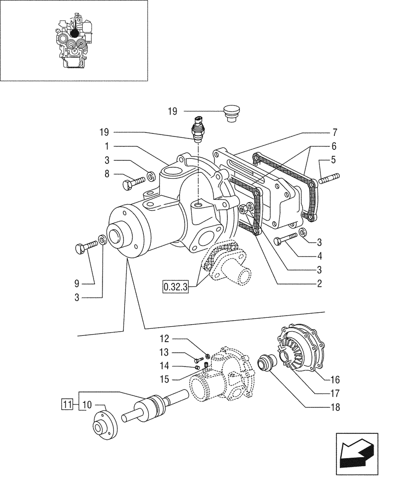 Схема запчастей Case IH JX95 - (0.32.0/01) - WATER PUMP - TIER 1 ENGINE (01) - ENGINE