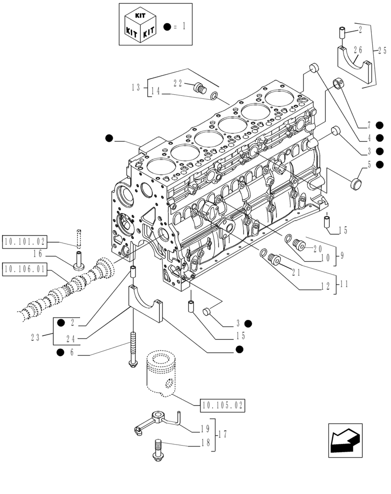 Схема запчастей Case IH P140 - (10.001.03[01]) - CRANKCASE (10) - ENGINE