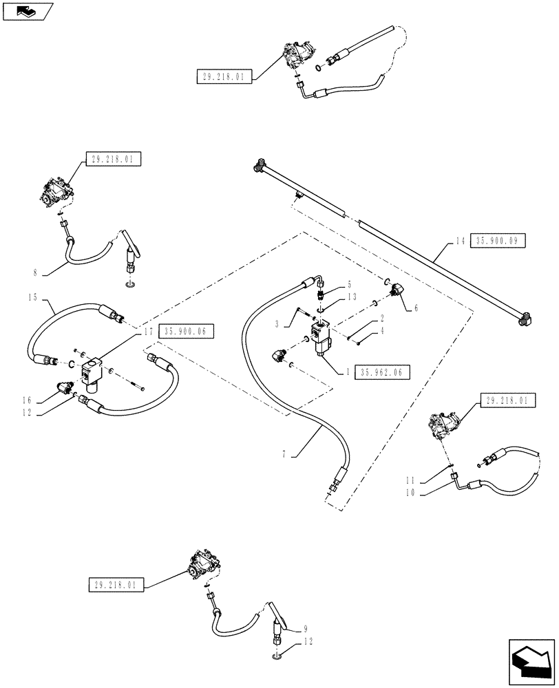 Схема запчастей Case IH 4430 - (35.900.05) - DRIVE MOTOR CONTROL LINES (35) - HYDRAULIC SYSTEMS