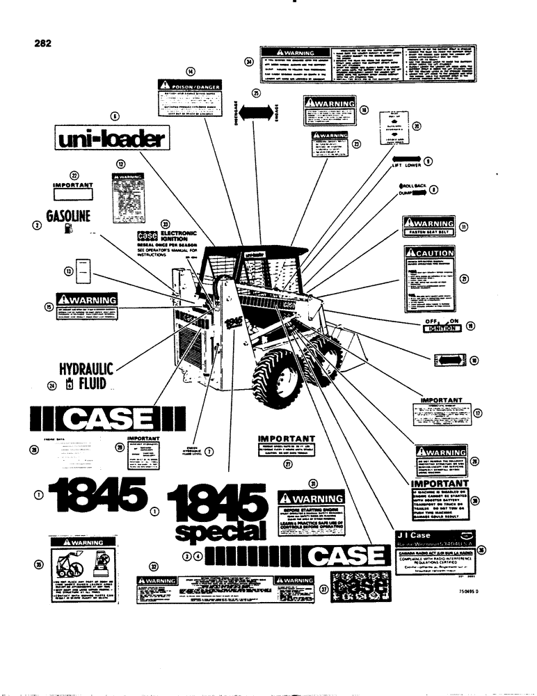 Схема запчастей Case IH 1845 - (282) - DECALS - GASOLINE MODELS, USED ON TRACTOR SN 9842113 AND AFTER (90) - PLATFORM, CAB, BODYWORK AND DECALS