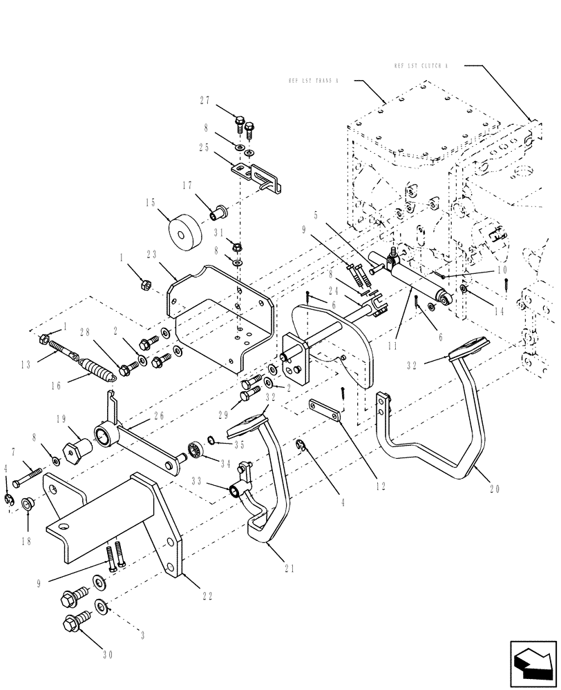 Схема запчастей Case IH DX35 - (03.03) - PEDALS, HST (03) - TRANSMISSION