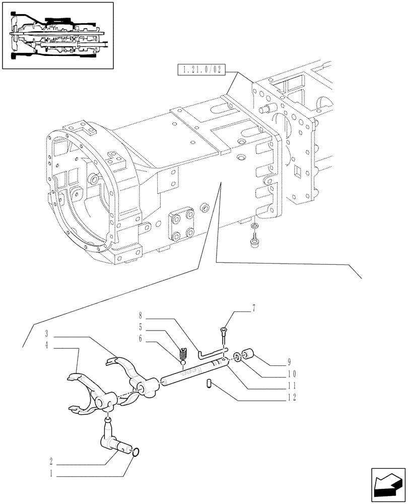 Схема запчастей Case IH JX95 - (1.29.0/02[02]) - (VAR.382) 20 X 12 COMBINATA ( SYNCHRO SHUTTLE + CREEPER) - ROD AND FORK (03) - TRANSMISSION