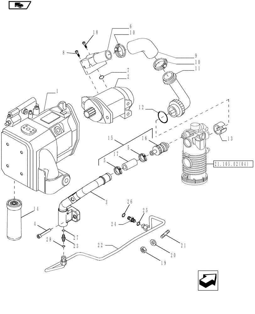 Схема запчастей Case IH MAGNUM 180 - (21.105.02[01]) - PUMPS FOR HYDRAULIC SYSTEM AND LIFT, PUMPS, WITH POWERSHIFT TRANSMISSION (21) - TRANSMISSION