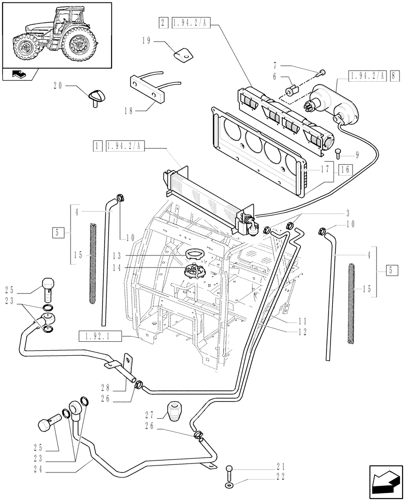 Схема запчастей Case IH FARMALL 95U - (1.94.2[01]) - HEATING, PARTS - W/CAB - C6273 (10) - OPERATORS PLATFORM/CAB