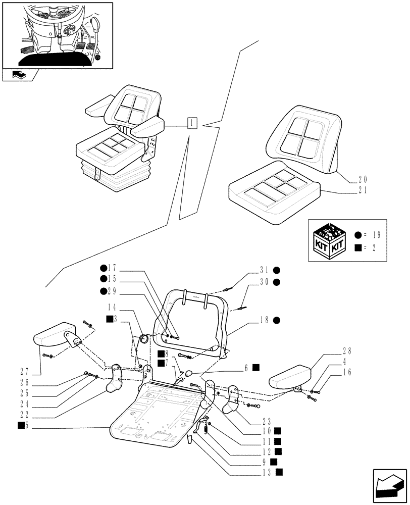 Схема запчастей Case IH FARMALL 70 - (1.92.85/02A[01]) - DELUXE SEAT WITH ARM REST - BREAKDOWN (10) - OPERATORS PLATFORM/CAB