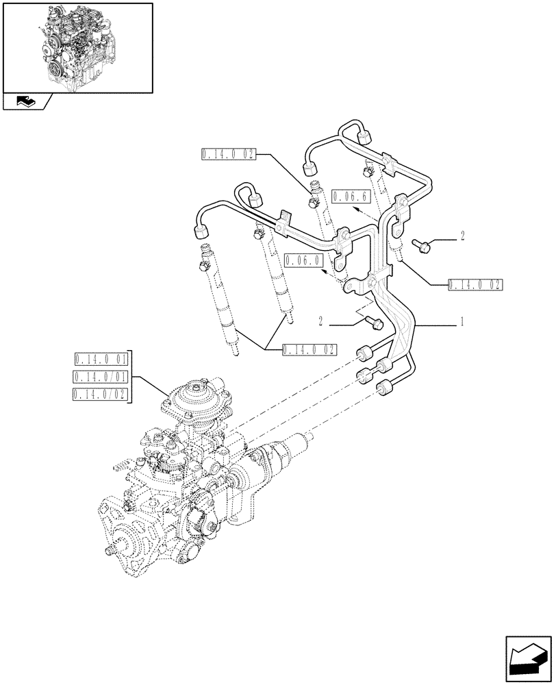 Схема запчастей Case IH FARMALL 70 - (0.14.9) - INJECTION EQUIPMENT - PIPING (01) - ENGINE