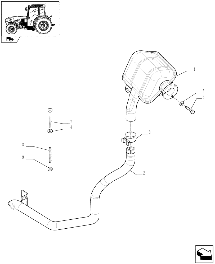 Схема запчастей Case IH FARMALL 95N - (1.15.1/01) - HORIZONTAL EXHAUST AND SILENCER (02) - ENGINE EQUIPMENT