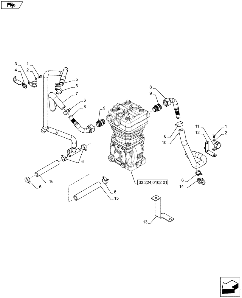 Схема запчастей Case IH PUMA 185 - (33.224.0103) - ABS SYSTEM - PNEUMATIC TRAILER BRAKE - AIR COMPRESSOR PIPES (VAR. 743922) (33) - BRAKES & CONTROLS