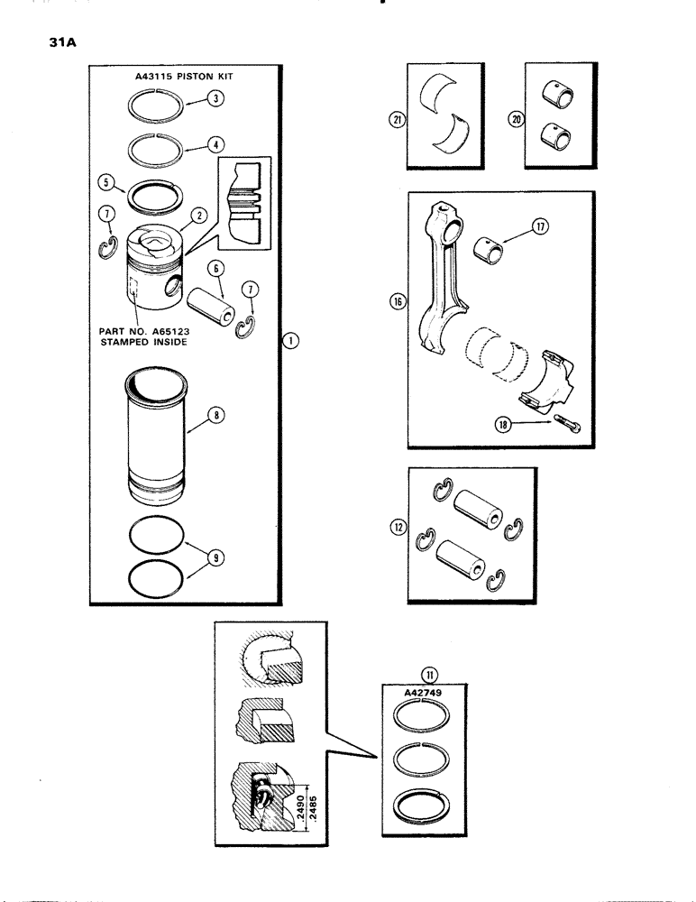 Схема запчастей Case IH 336D - (031A) - PISTON ASSEMBLY AND CONNECTING RODS, ENGINE LESS FUEL DEVICE, 336D NATRUALLY ASPIRATED ENGINES, 56B 