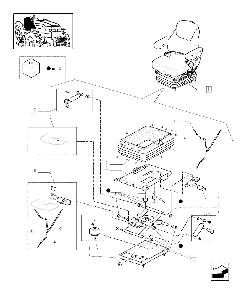 Схема запчастей Case IH MXM130 - (1.93.3/ D[03]) - (VAR.319) DELUXE AIR SEAT WITH REELING SEAT BELT AND HEATED CUSHION IN RED LEATHER - BREAKDOWN (10) - OPERATORS PLATFORM/CAB