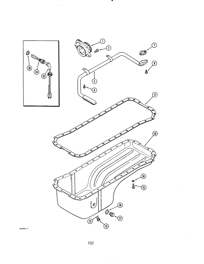 Схема запчастей Case IH 6590TA - (102) - OIL PUMP AND OIL PAN, 6-590, 6T-590 AND 6TA-590 ENGINE 