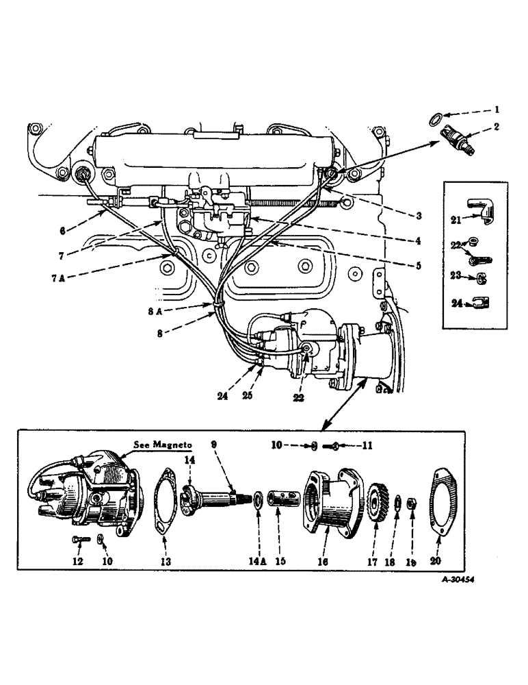 Схема запчастей Case IH FARMALL MV - (120) - ELECTRICAL SYSTEM, DIESEL ENGINE, SPARK PLUGS, CABLES, MAGNETO DRIVE AND BRACKET (06) - ELECTRICAL SYSTEMS