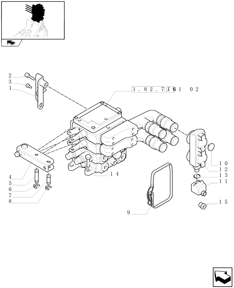 Схема запчастей Case IH PUMA 155 - (1.82.7/01[01]) - 2 MECHANICAL REAR REMOTE CONTROL VALVES - DISTRIBUTOR, COVER AND OIL COLLECTOR - C6788 (VAR.331849) (07) - HYDRAULIC SYSTEM