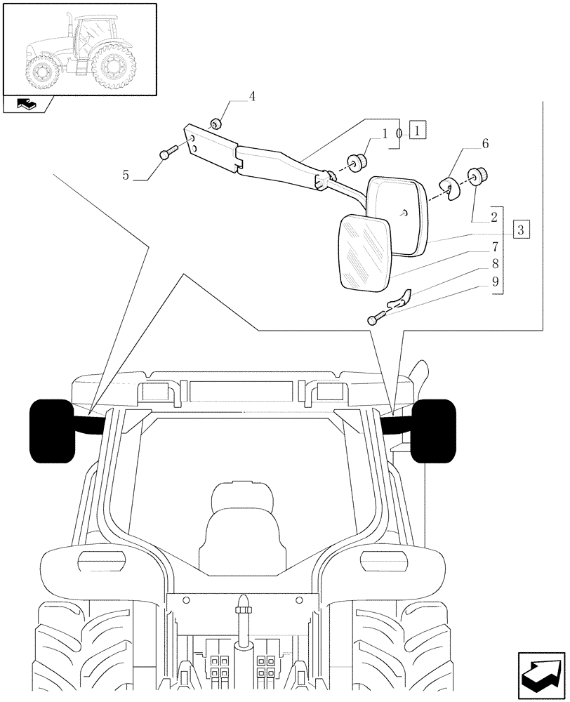 Схема запчастей Case IH PUMA 165 - (1.93.6/04) - (VAR. 879) 2 X SHATTERPROOF TELESCOPIC EXTERNAL REAR VIEW MIRROR (10) - OPERATORS PLATFORM/CAB