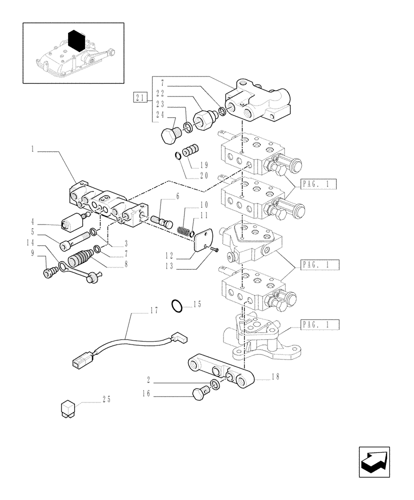 Схема запчастей Case IH JX1095N - (1.82.7/03[03]) - (VAR.390/1-399-498-498/1) 3 REM VALVES W/FLOW-RATE REG. AND HYD. DIVIDER - QUICK COUPLINGS - C5484 (07) - HYDRAULIC SYSTEM