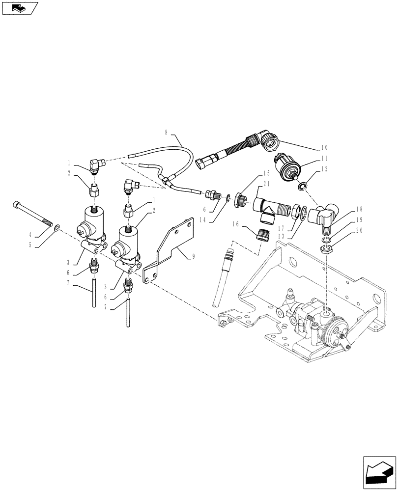 Схема запчастей Case IH PUMA 185 - (33.224.0102[09]) - ABS SYSTEM - PNEUMATIC TRAILER BRAKE - CONTROL VALVE AND RELEVANT PARTS (VAR.743965-743966-743967) (33) - BRAKES & CONTROLS