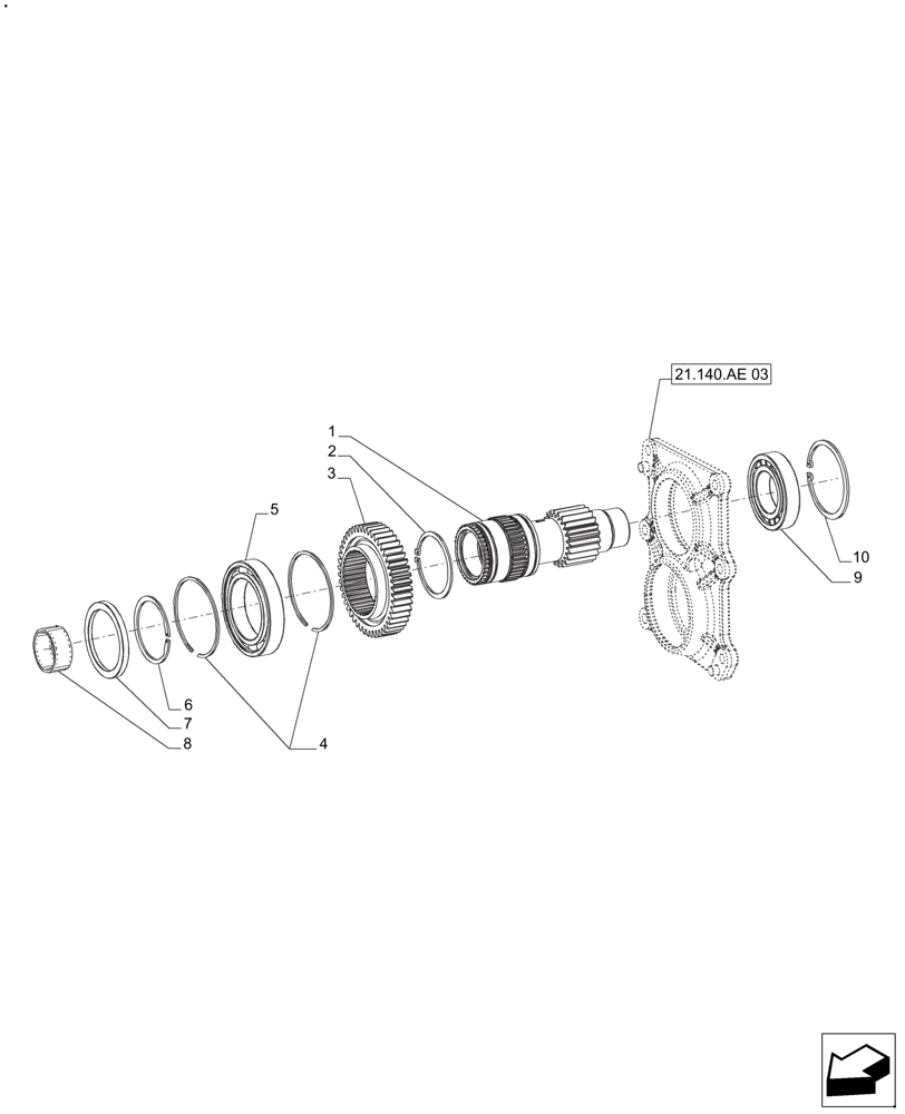 Схема запчастей Case IH FARMALL 140A - (21.140.AE[02]) - TRANSMISSION - GEARS & SHAFT 8+8 (POWER SHUTTLE / MECHANICAL), 16+8 (POWER SHUTTLE / DUAL POWER) 30 KM (21) - TRANSMISSION