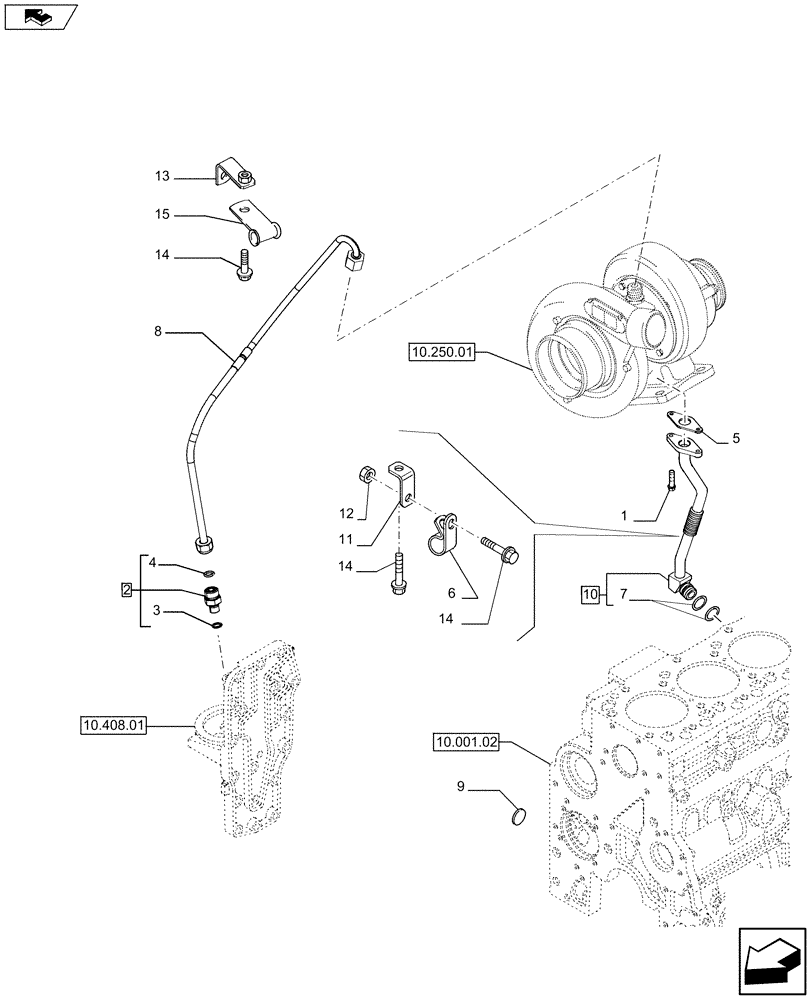 Схема запчастей Case IH F4HFE613U A005 - (10.304.05) - PIPING - TURBOCHARGER OIL (504010563) (10) - ENGINE