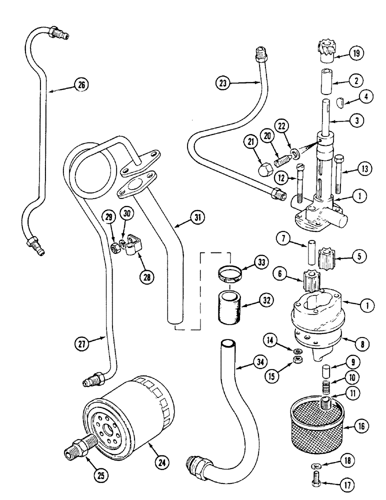 Схема запчастей Case IH 1494 - (2-028) - OIL PUMP, FILTER AND TUBES (02) - ENGINE