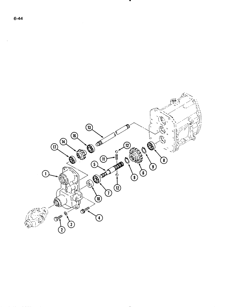 Схема запчастей Case IH 1130 - (6-44) - PTO DRIVE GEARS, MFD TRACTOR, WITHOUT HYDROSTATIC DRIVE (06) - POWER TRAIN