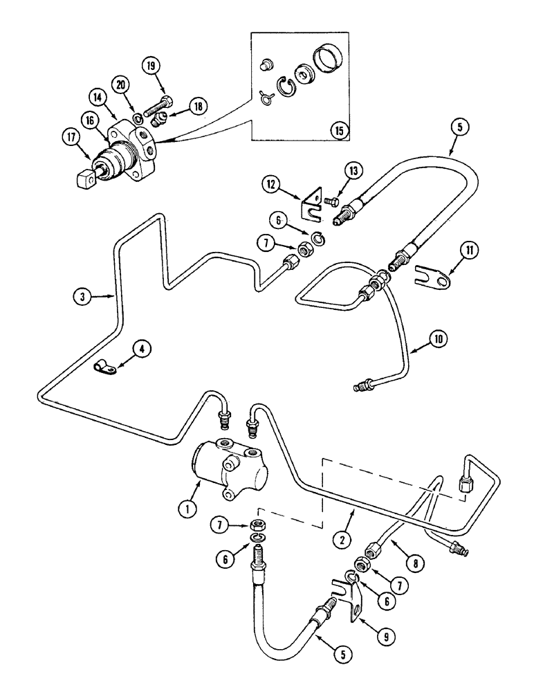 Схема запчастей Case IH 1594 - (7-244) - BRAKE TUBES AND SLAVE CYLINDERS, TRACTORS WITH CAB, PRIOR TO P.I.N. 11526319 (07) - BRAKES