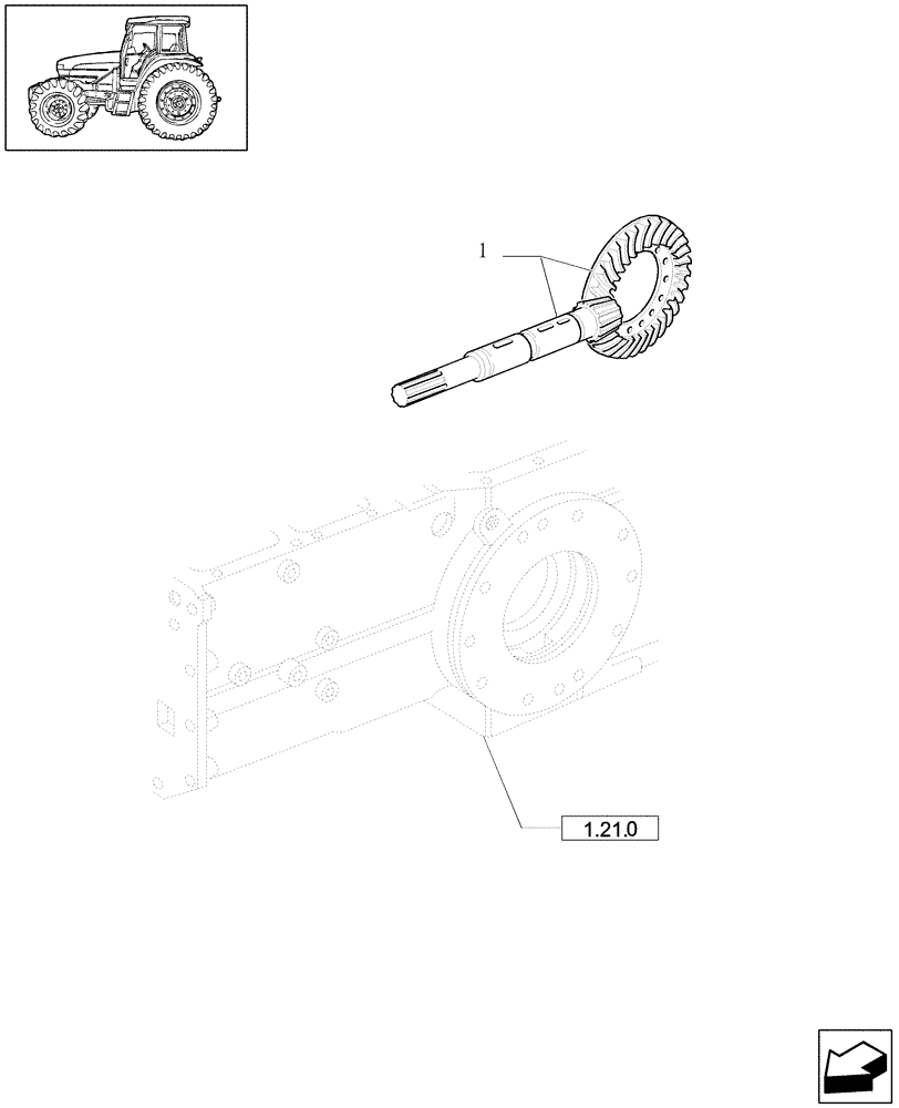 Схема запчастей Case IH JX1080U - (1.32.1/04) - (VAR.320) HIGH SPEED RING GEAR AND PINION - 4WD - REAR BEVEL GEAR PAIR (03) - TRANSMISSION