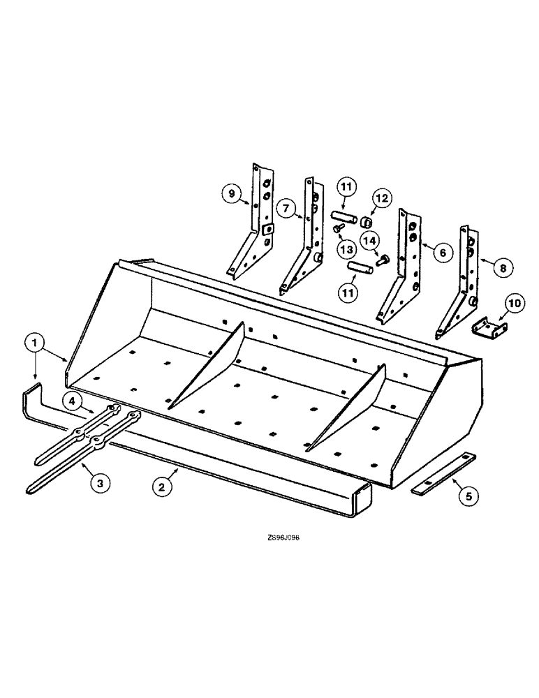 Схема запчастей Case IH 2355 - (8-06) - MATERIAL BUCKET, WITH FOUR PIECE MOUNTING BRACKETS 