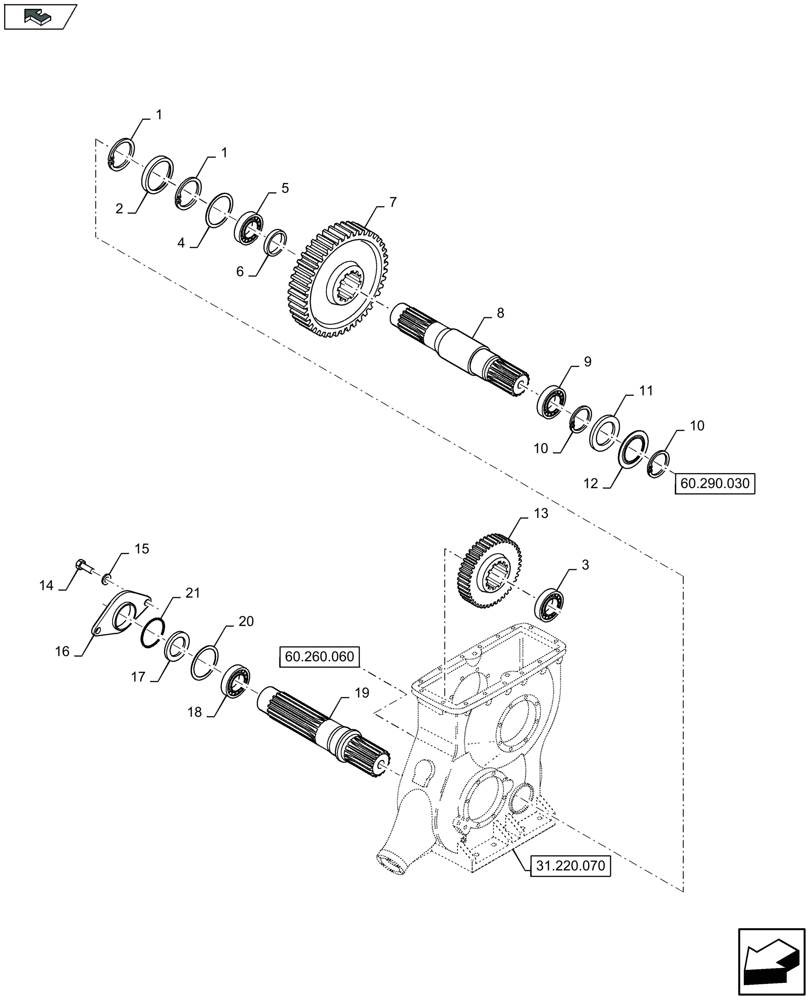 Схема запчастей Case IH LB434S - (31.220.090) - MAIN GEARBOX, SHAFT SHUTTLE FEEDER GEARBOX (31) - IMPLEMENT POWER TAKE OFF