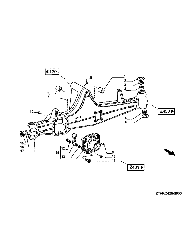 Схема запчастей Case IH 8790 - (279) - STEERING AXLE, AXLE BODY (23) - FOUR WHEEL DRIVE SYSTEM