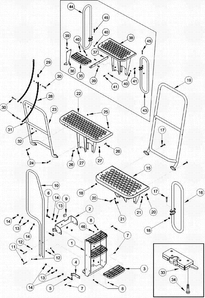 Схема запчастей Case IH 620 - (09F-11) - DRUM LADDERS, STEP ASSEMBLIES FOR DRUMS 1 & 2 (12) - CHASSIS