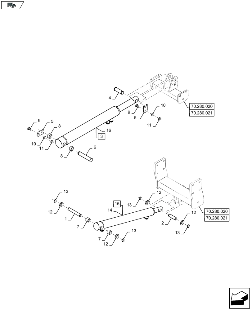 Схема запчастей Case IH LB434S - (35.570.040) - STANDARD AND PARTIAL BALE EJECTION MECHANISM, CYLINDER (35) - HYDRAULIC SYSTEMS