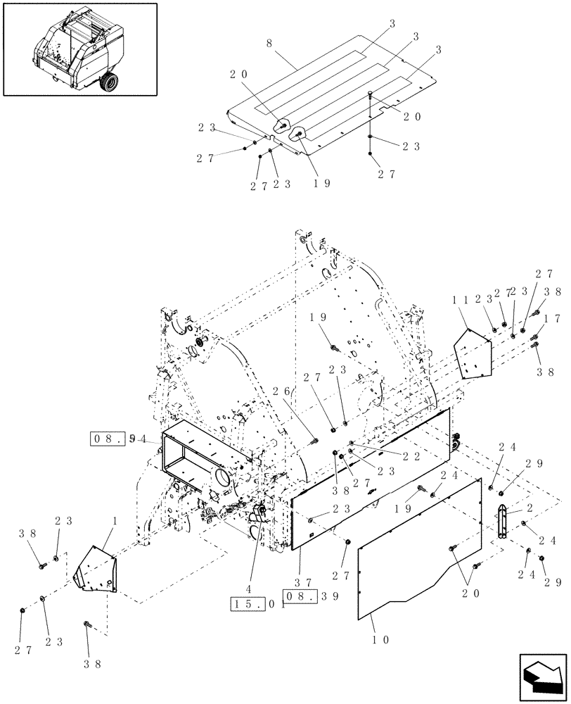 Схема запчастей Case IH RB464 - (08.56) - SHIELDS, BALE COMMAND™, TWINE (08) - SHEET METAL/DECALS