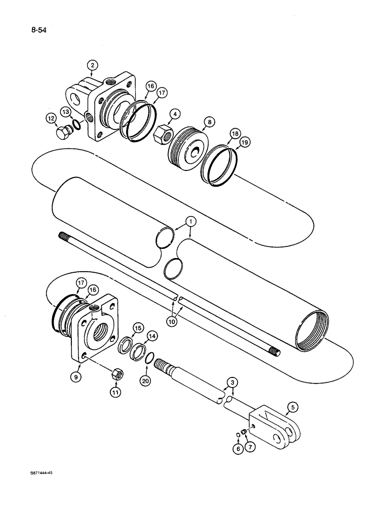 Схема запчастей Case IH 8600 - (8-54) - TRACK ERASER CYLINDER, 1272145C91, 2-1/2 INCH (64 MM) ID (08) - HYDRAULICS