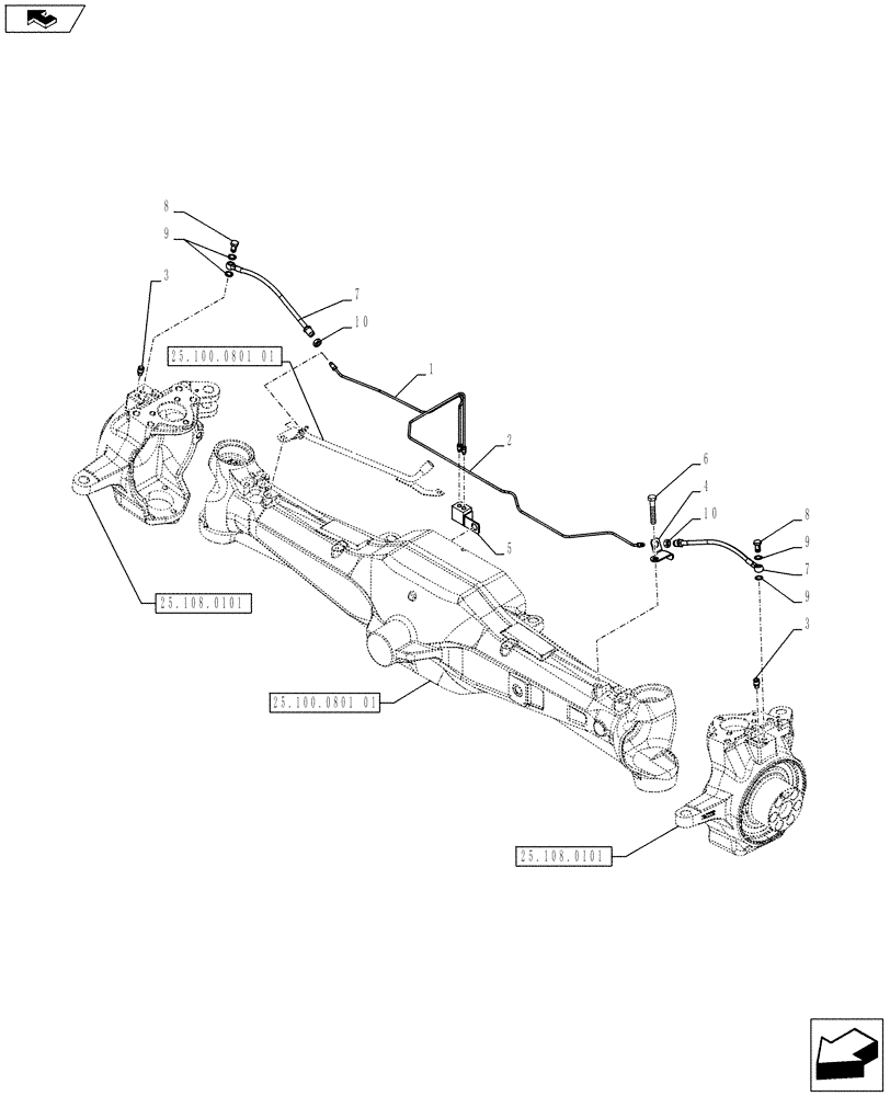 Схема запчастей Case IH PUMA 185 - (33.204.0201[01A]) - 4WD FRONT AXLE WITH ACTIVE SUSPENSION AND BRAKES - BRAKES PIPES - D7091 (VAR.743963-743964) (33) - BRAKES & CONTROLS