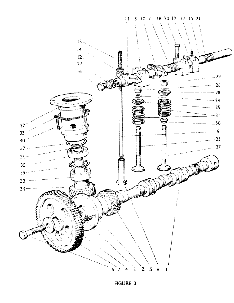 Схема запчастей Case IH 770B - (008) - CAMSHAFT, VALVE MECHANISM AND INJECTION PUMP DRIVE (01) - ENGINE