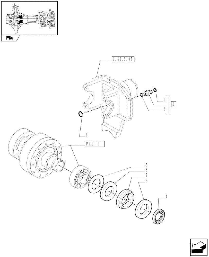 Схема запчастей Case IH PUMA 155 - (1.40. 5/07[02]) - (CL.4) SUSPENDED FRONT AXLE W/MULTI-PLATE DIFF. LOCK, ST. SENSOR AND BRAKES - DIFFERENTIAL (VAR.330430) (04) - FRONT AXLE & STEERING