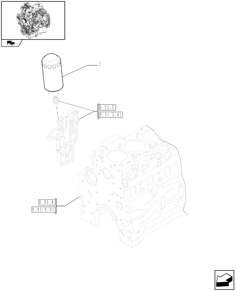 Схема запчастей Case IH MAXXUM 130 - (0.30.2) - OIL FILTERS - ENGINE (STD + VAR.330003-332115) (01) - ENGINE