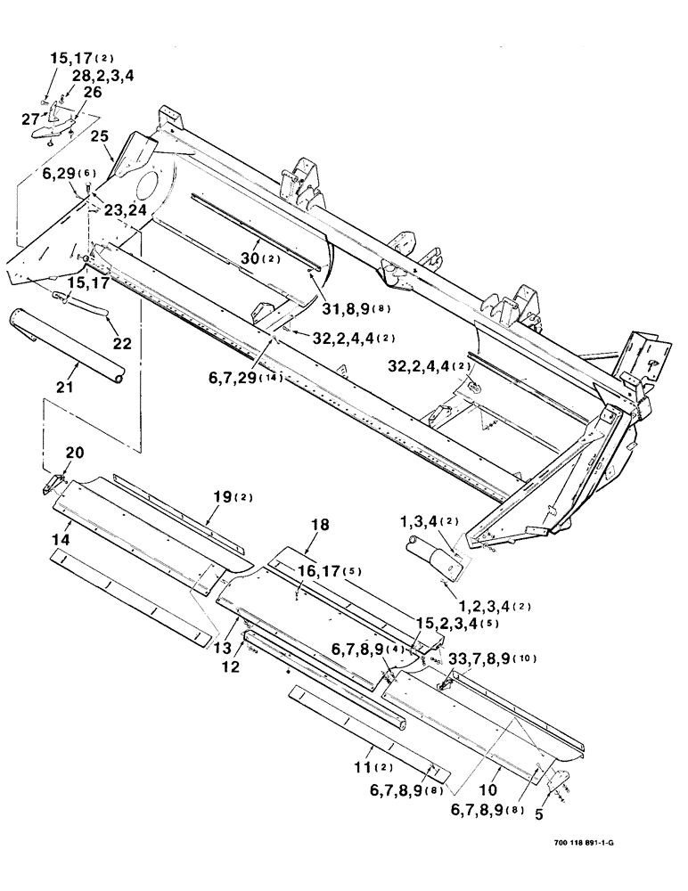 Схема запчастей Case IH 8820 - (7-02) - HEADER FRAME, PANS AND LEAN BAR ASSEMBLIES, 14 FOOT (09) - CHASSIS