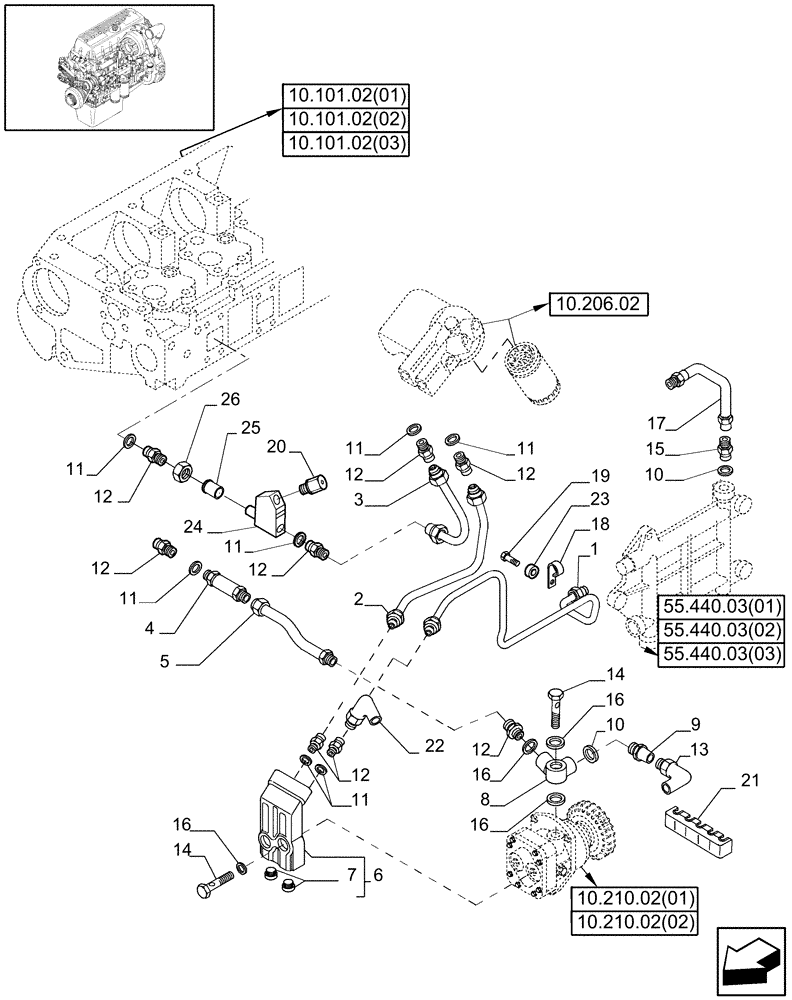 Схема запчастей Case IH 8120 - (10.214.02[01]) - FUEL LINES & RELATED PARTS - 8120/8120(LA) (10) - ENGINE