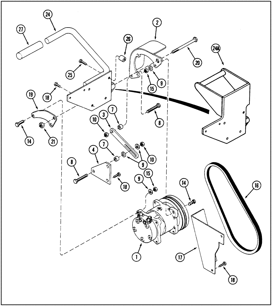 Схема запчастей Case IH 9260 - (9-120) - AIR CONDITIONER, COMPRESSOR MOUNTING & DRIVE, 9250 & 9260 TRACTOR, P.I.N. JCB0028400 THRU JEE0031849 (09) - CHASSIS/ATTACHMENTS