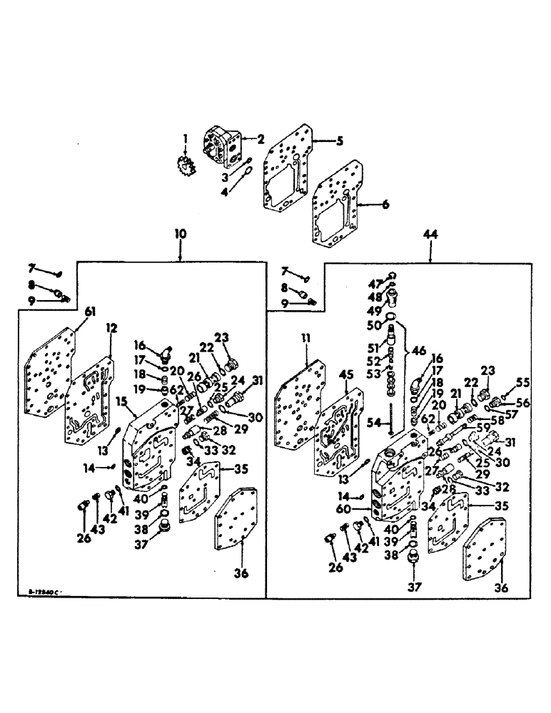 Схема запчастей Case IH 2756 - (F-05) - HYDRAULICS SYSTEM, POWER SUPPLY AND MULTIPLE CONTROL VALVE, ON CLUTCH HOUSING, GEAR DRIVE TRACTORS (07) - HYDRAULIC SYSTEM