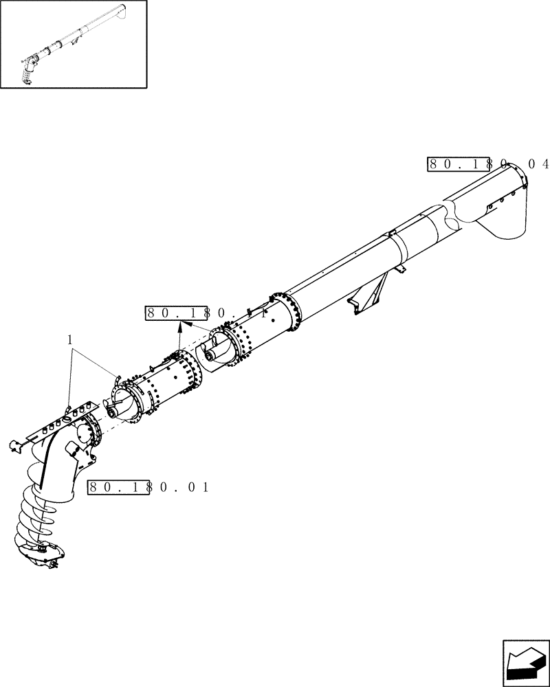 Схема запчастей Case IH 8010 - (80.180.06) - UNLOADING AUGER, HORIZONTAL, RICE, 24 FT - 7010/8010 (80) - CROP STORAGE/UNLOADING