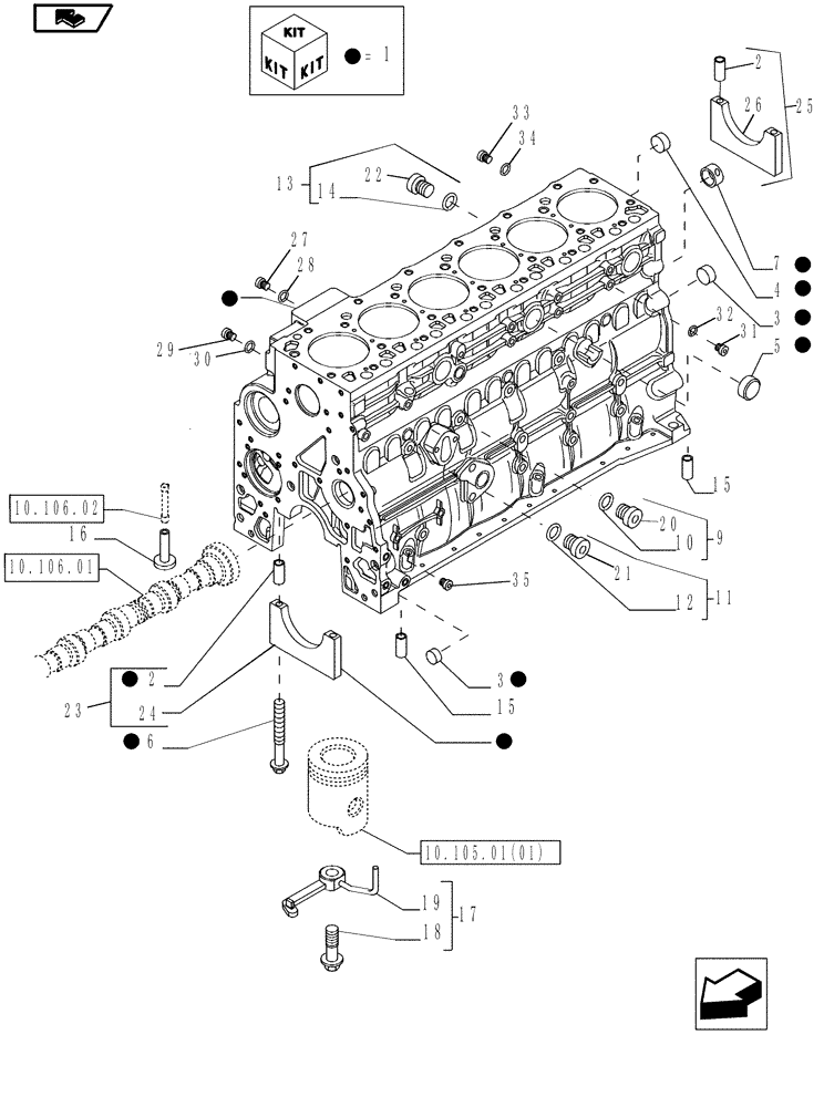 Схема запчастей Case IH MAGNUM 190 - (10.001.02) - CYLINDER BLOCK (10) - ENGINE