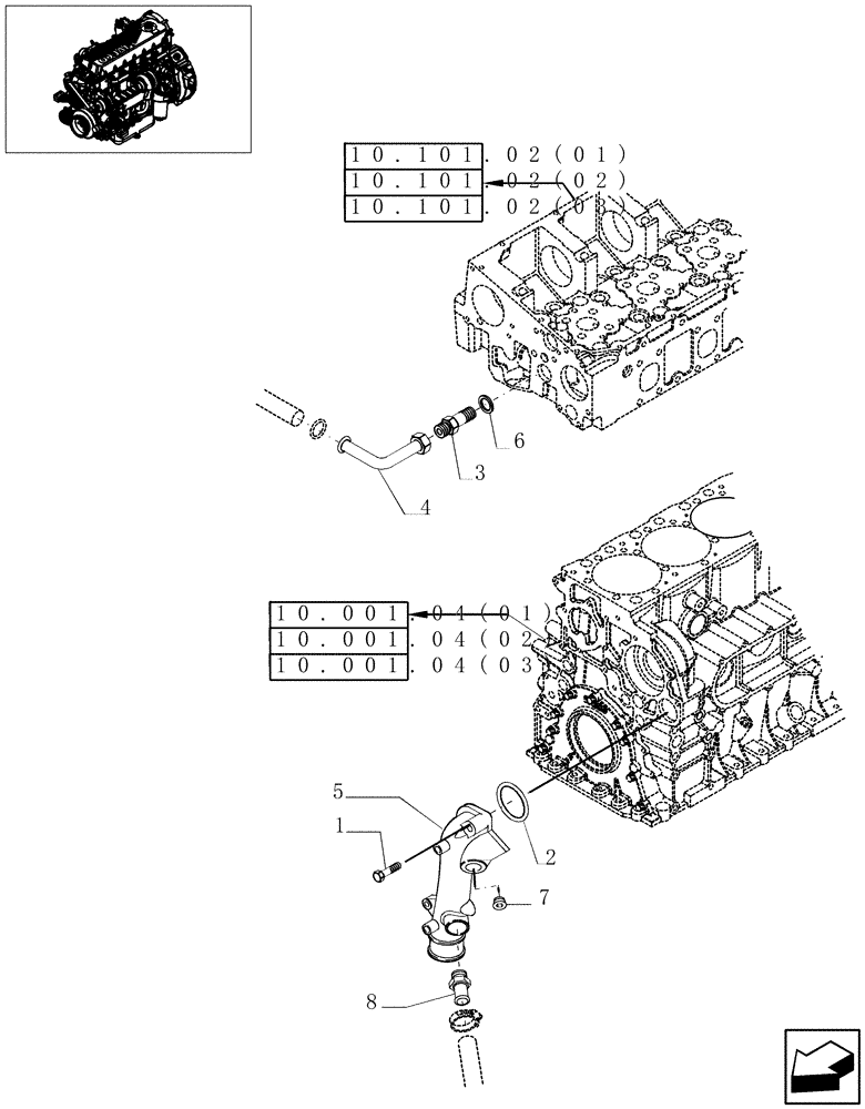 Схема запчастей Case IH 7010 - (10.402.04[01]) - WATER PUMP PIPES - 7010 (10) - ENGINE