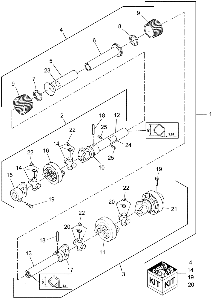 Схема запчастей Case IH DC102F - (01.06[02]) - SECONDARY PTO W/SLIP CLUTCH, FOR SWIVEL TONGUE (01) - PTO DRIVE SHAFT