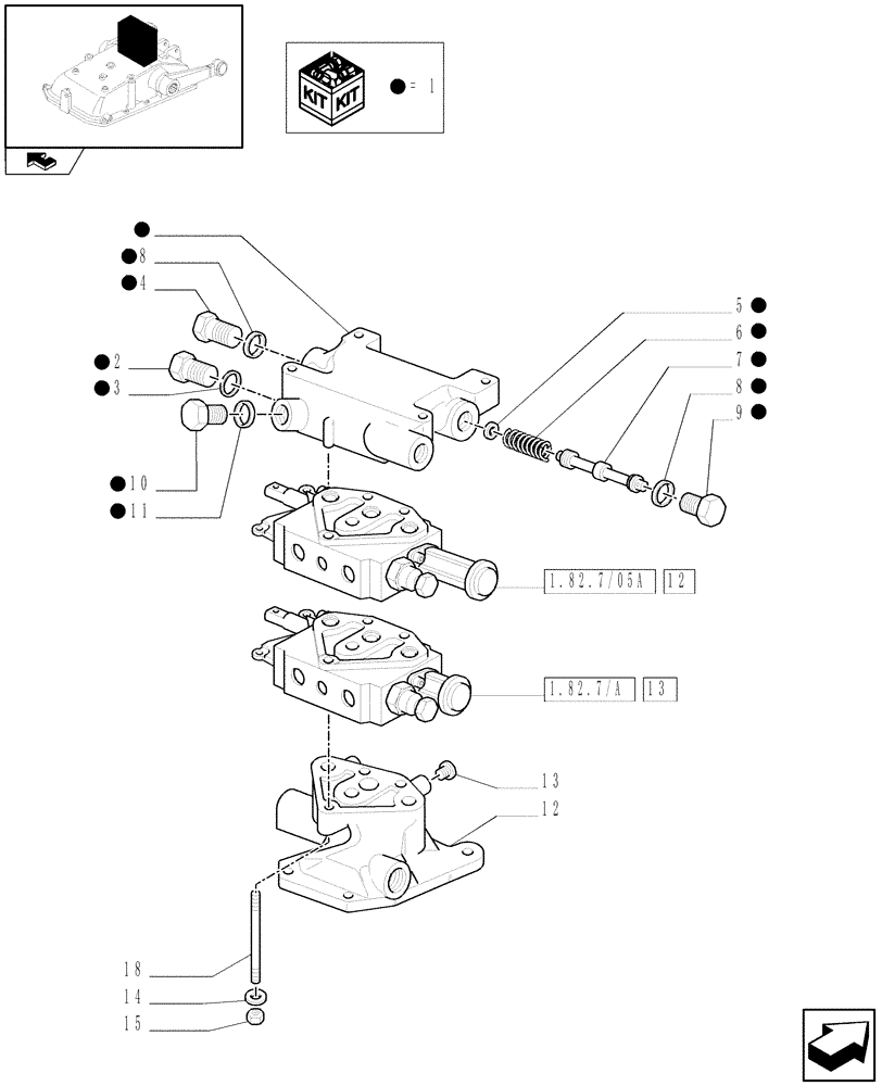 Схема запчастей Case IH FARMALL 75C - (1.82.7/07[01]) - 2 REAR REMOTE VALVES FOR EDC - CONTROL VALVES (VAR.331108) (07) - HYDRAULIC SYSTEM