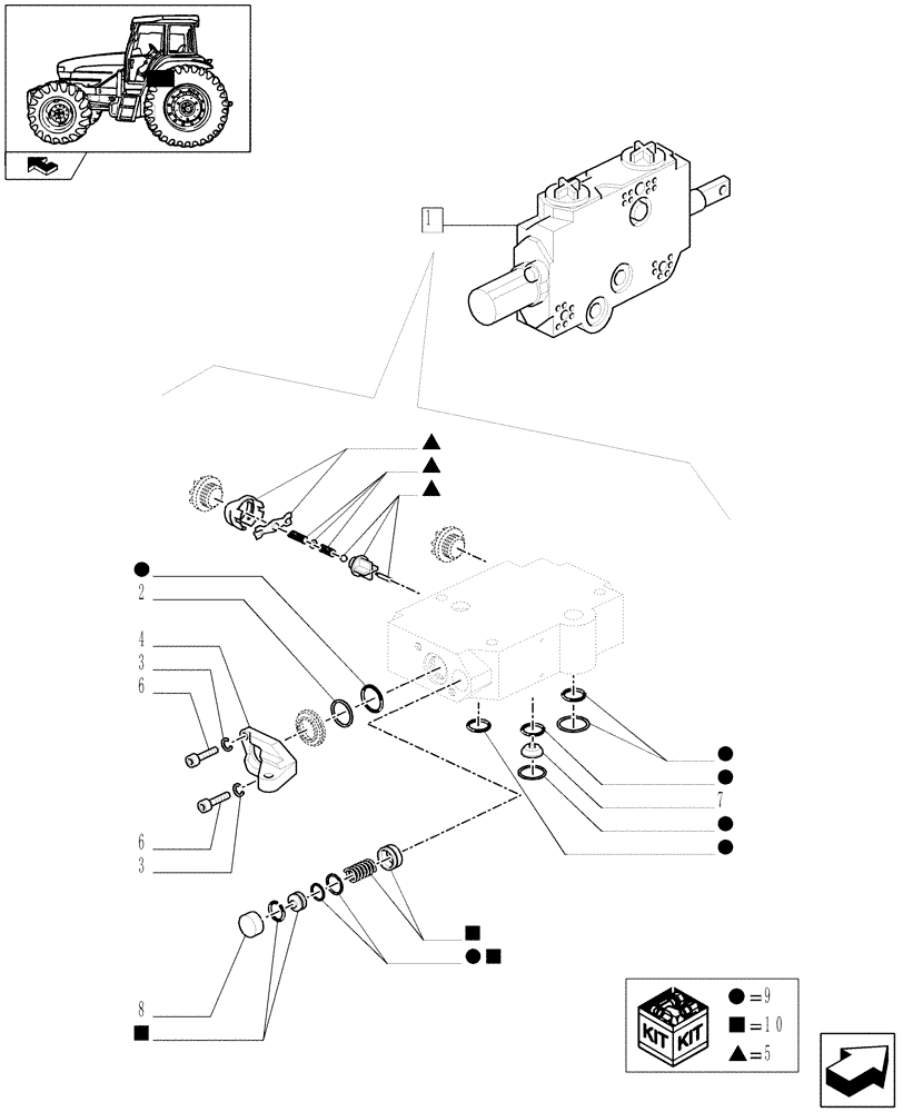 Схема запчастей Case IH FARMALL 85U - (1.82.7/05F[02]) - DIRECTIONAL CONTROL VALUE (BOSCH) - BREAKDOWN - D6083 (07) - HYDRAULIC SYSTEM