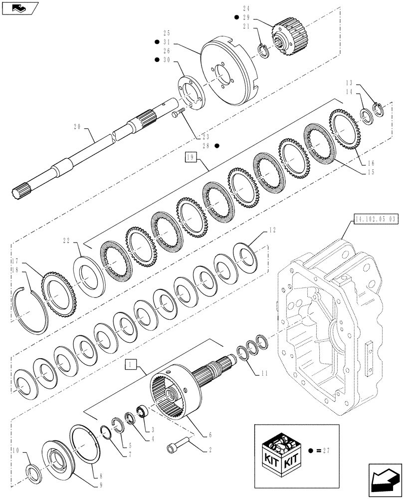 Схема запчастей Case IH MAGNUM 225 - (14.102.02) - PTO, CLUTCH, WITH CONTINUOUSLY VARIABLE TRANSMISSION (14) - MAIN GEARBOX & DRIVE